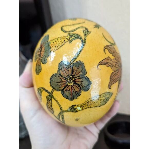 Painted Ostrich Egg Flowers Large Handmade Artist Made Yellow Botanical Print - Picture 6 of 8